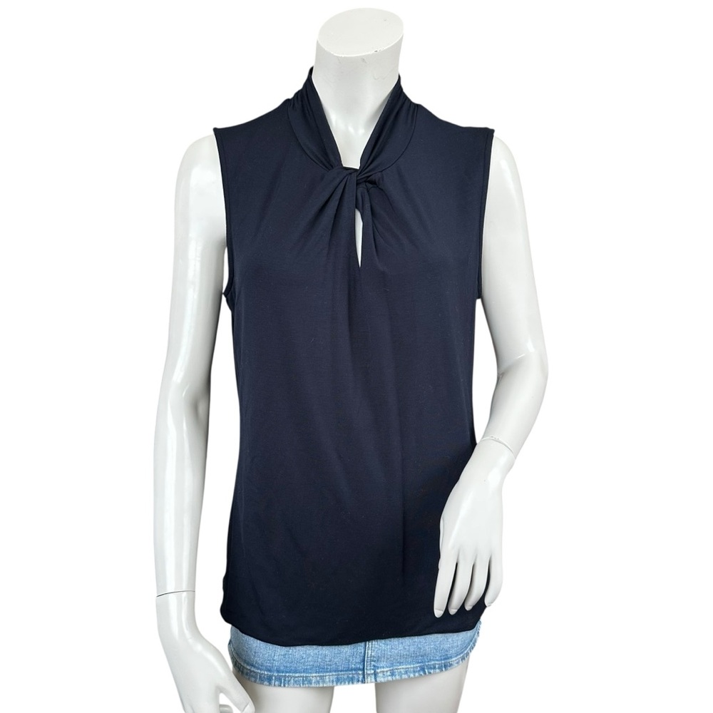 NWT Hobbs London Amber Navy Blue Dressy Sleeveless Keyhole Neck Blouse Large